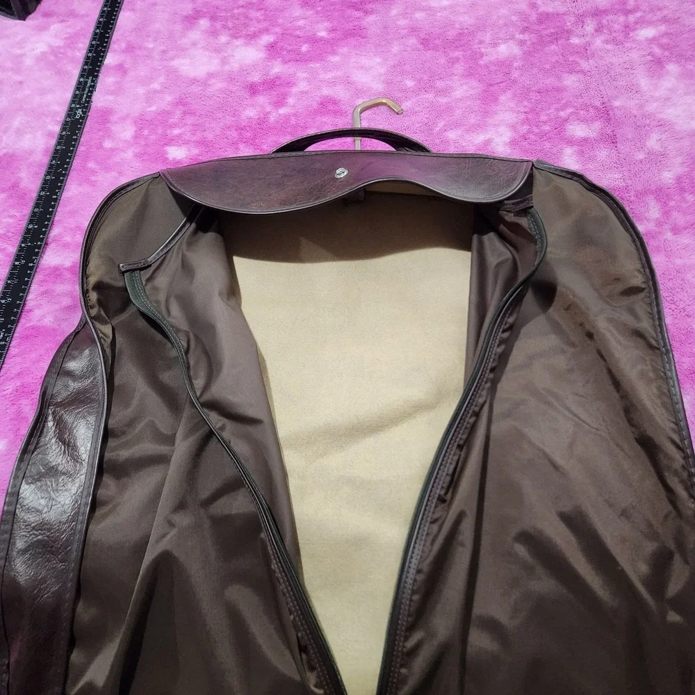 Vintage Samsonite Sentry Brown Faux Leather Hanging Bi-Fold Garment Bag Travel‎